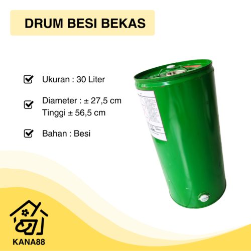 Drum Besi Kosong Hijau 30 Liter Bekas Masih Bagus Mulus