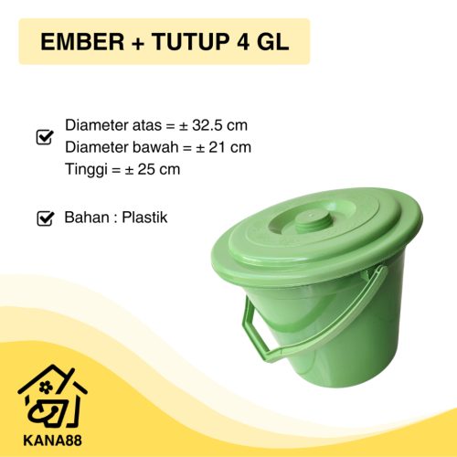 Ember 4GL Summo Timba 15 Liter Kualitas Premium + Tutup Gagang Pail Bucket