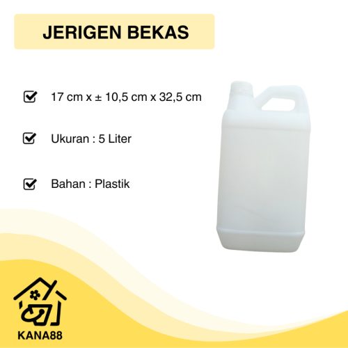 Jerigen Kosong 5 Liter Bekas Dengan Tutup Plastik Murah