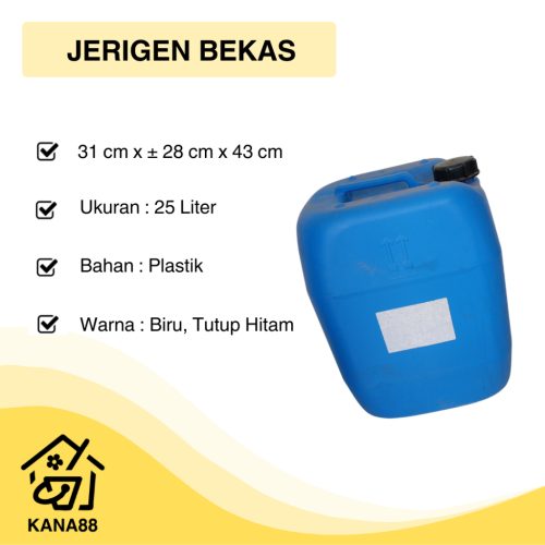Jerigen Kosong Biru 25 Liter Bekas Dengan Tutup Plastik Hitam Murah