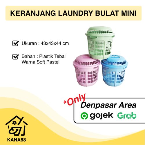Keranjang Laundry Bulat Mini + Tutup Sofi Summo Warna Soft Pastel Premium Clothes Basket