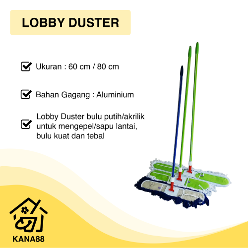 Lobby Duster BeClean Putih/Biru Bulu Akrilik Gagang Besi Bulu Tebal Pel Lantai Panjang