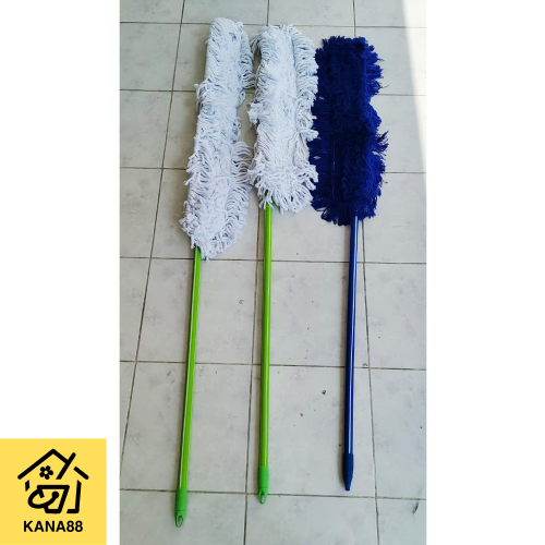 Lobby Duster BeClean Putih/Biru Bulu Akrilik Gagang Besi Bulu Tebal Pel Lantai Panjang