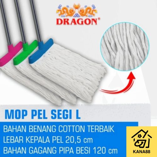 Mop Pel Segi L Dragon Pel Lantai Sumbu Cotton Premium Tebal Berkualitas