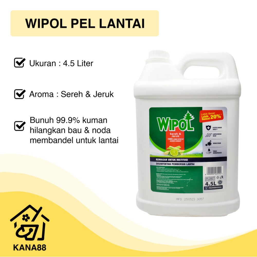 Pel Lantai Wipol Jerigen 4.5 Liter Sereh Jeruk Disinfektan Anti Kuman Pel Lantai Wipol Jerigen 4.5 Liter Sereh Jeruk Disinfektan Anti Kuman