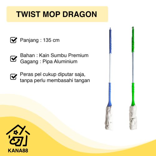 Pel Putar Peras Dragon Twist Mop Alat Pel Lantai Peras Otomatis Praktis