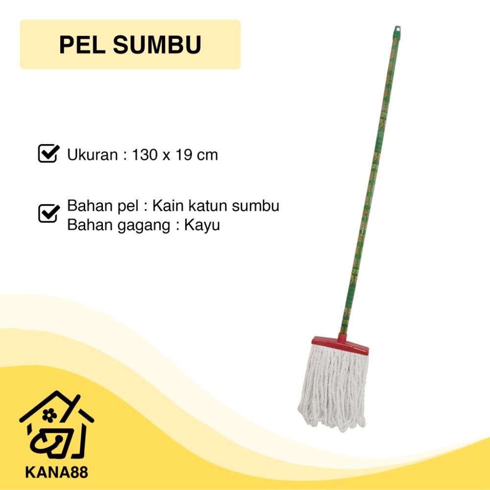 Pel Sumbu Caisar Gagang Kayu Mop Lap Lantai Kain Katun Murah