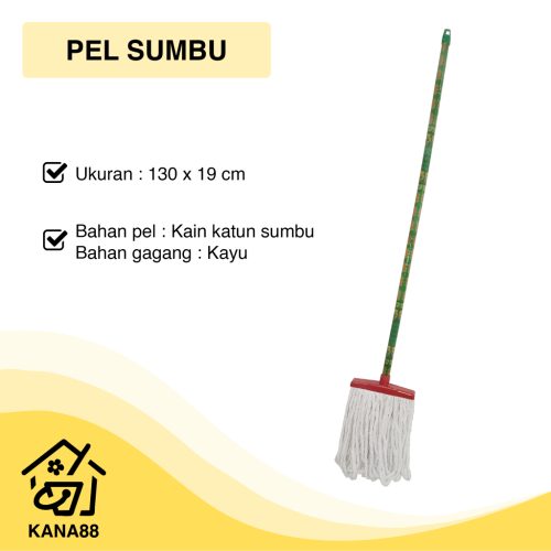 Pel Sumbu Caisar Gagang Kayu Mop Lap Lantai Kain Katun Murah