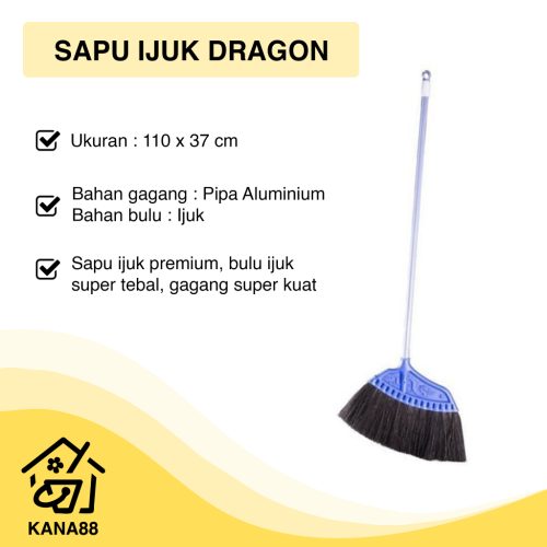 Sapu Ijuk Dragon Sapu Lantai Super Tebal Premium Gagang Pipa Aluminium Broom