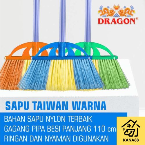 Sapu Nilon Dragon Taiwan Warna Sapu Lantai Premium Gagang Aluminium Senar Kuat