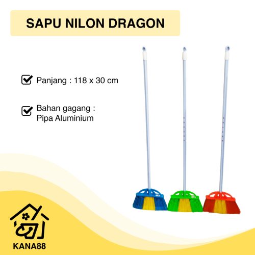 Sapu Nilon Dragon Taiwan Warna Sapu Lantai Premium Gagang Aluminium Senar Kuat