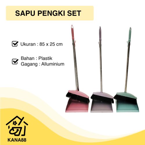 Sapu Pengki Set Plastik Serok Sisir Gagang Aluminium Dilengkapi Jepit