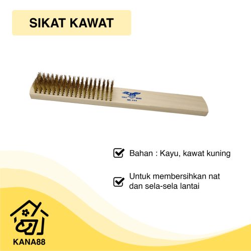 Sikat Kawat Kuningan Halus 8 Baris Gagang Kayu Pembersih Sela Keramik